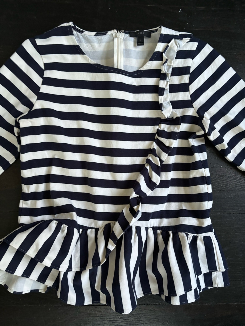 J. Crew Navy and White Striped Peplum Top